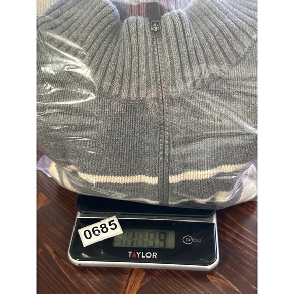 VTG Eddie Bauer Cream Grey 1/4 Zip Mock Neck Stripe Sweater T3XL Classic Preppy - Picture 16 of 16